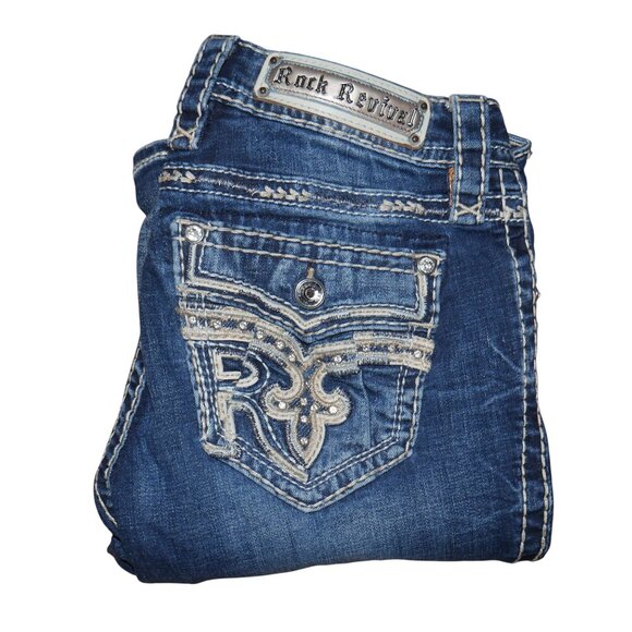 Rock Revival Jeans Women’s 28/8 Ferry Easy Boot Bling Butt Western Blue Jeans - Picture 9 of 12